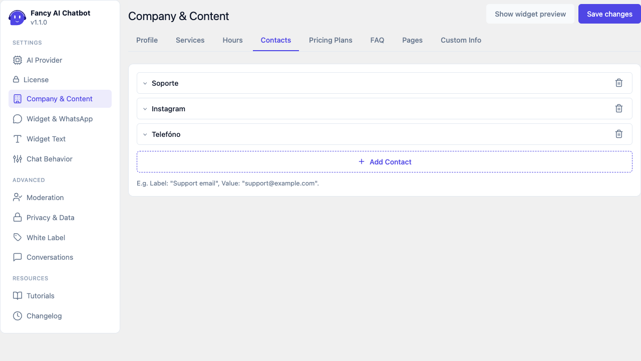 Company &amp; Content — Contacts