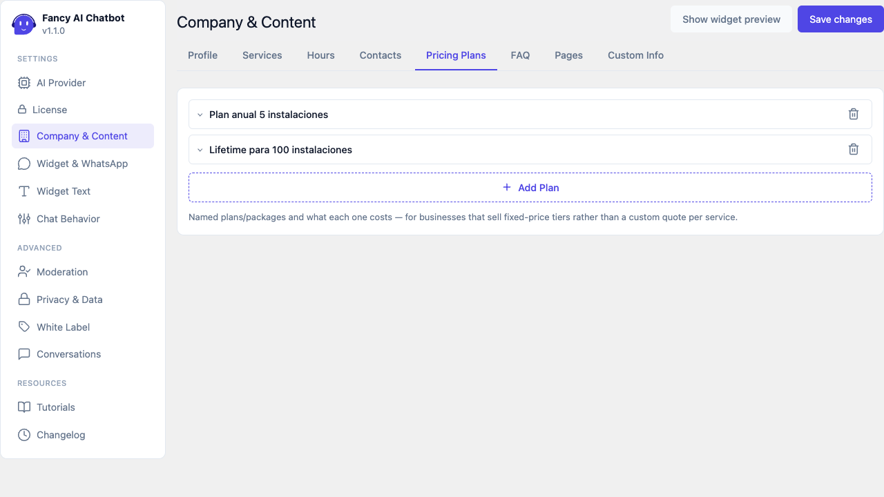 Company &amp; Content — Pricing Plans