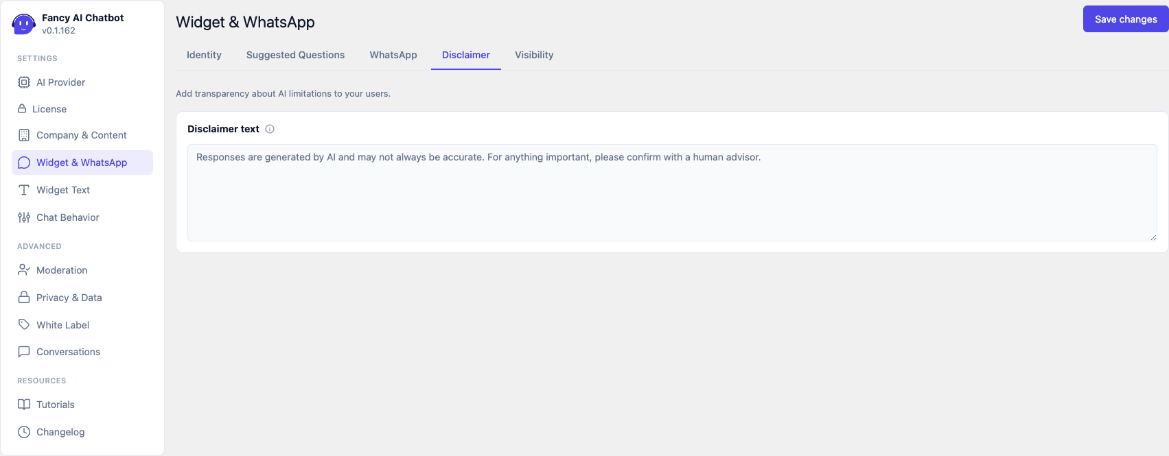 Widget &amp; WhatsApp — Disclaimer