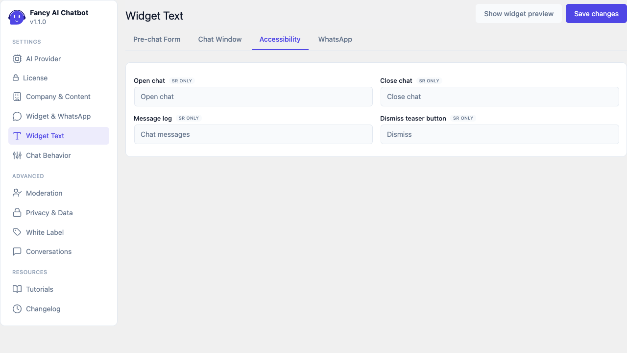 Textos del widget — WhatsApp