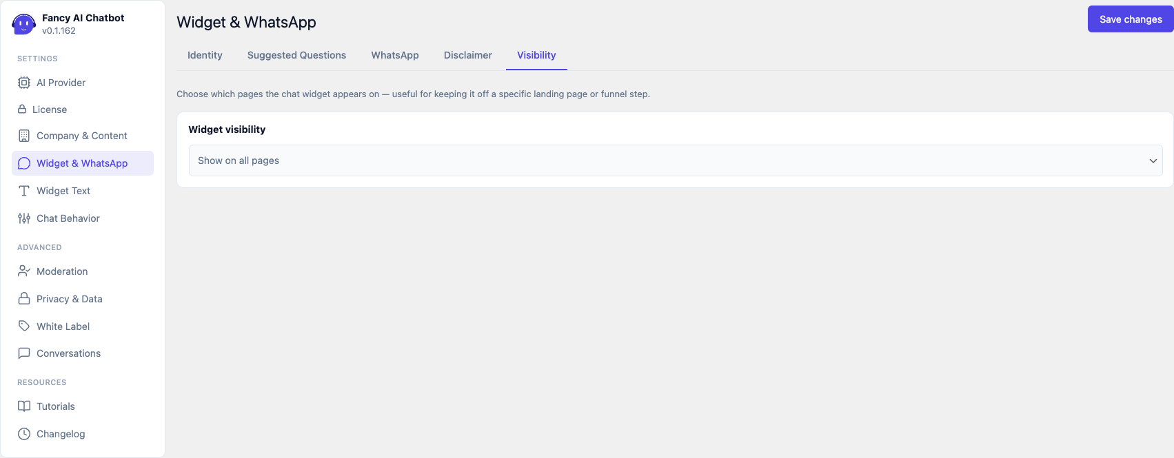 Widget y WhatsApp — Visibilidad