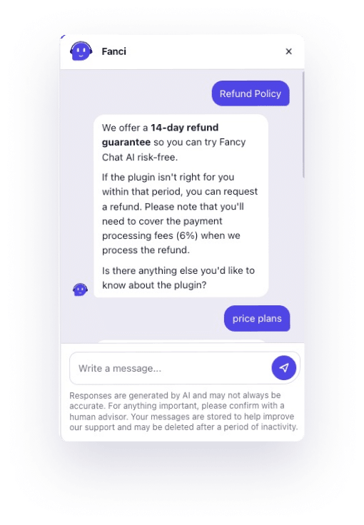 Fanci replying in Spanish with formatted bullet points
